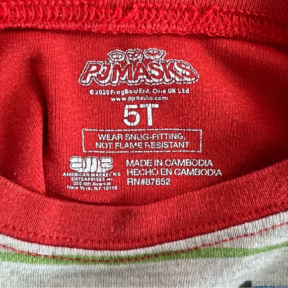 PJ Masks Kids Cotton Pajama Set Size 5T Red/Gray Stripes - Picture 10 of 10